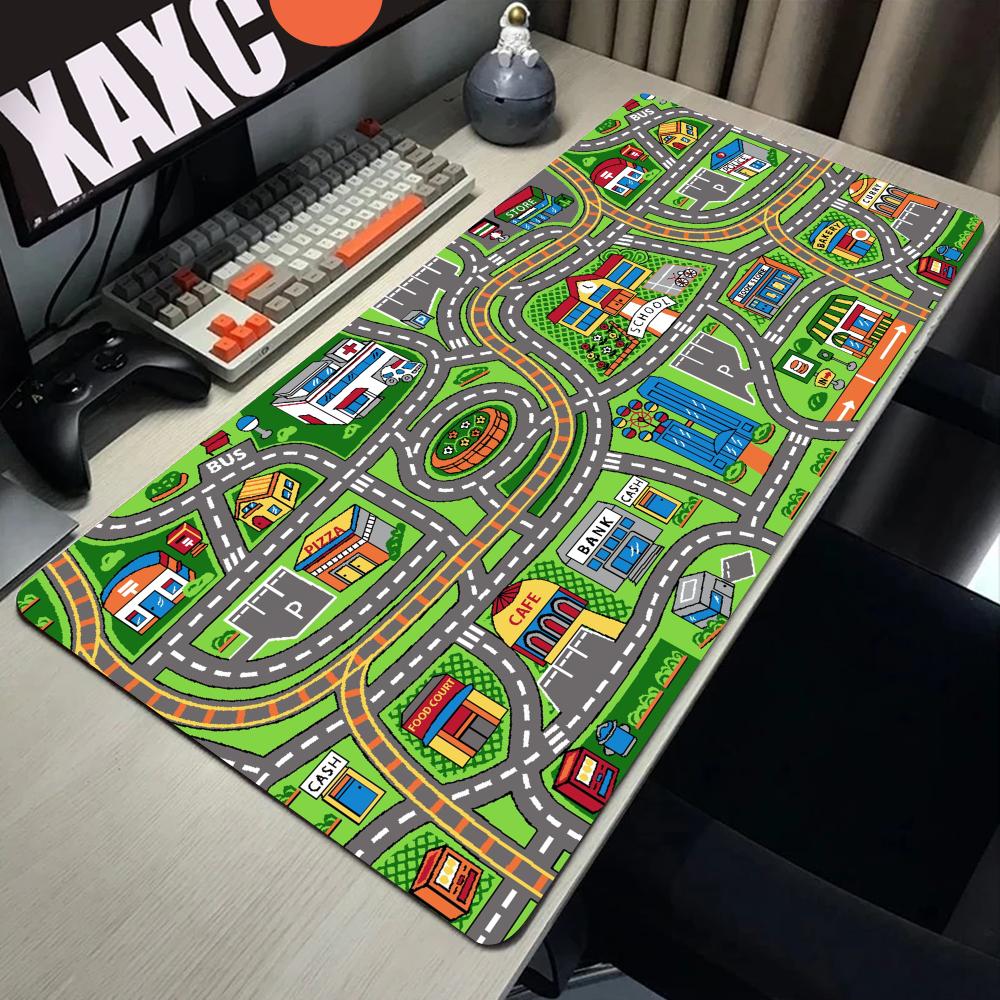 Desk Setup Game - PCゲームセットアップアクセサリーシティロード漫画マウスパッド、大型デスクマット、ゲーマー、900x400、コンピューターテーブルマット、オフィスXL