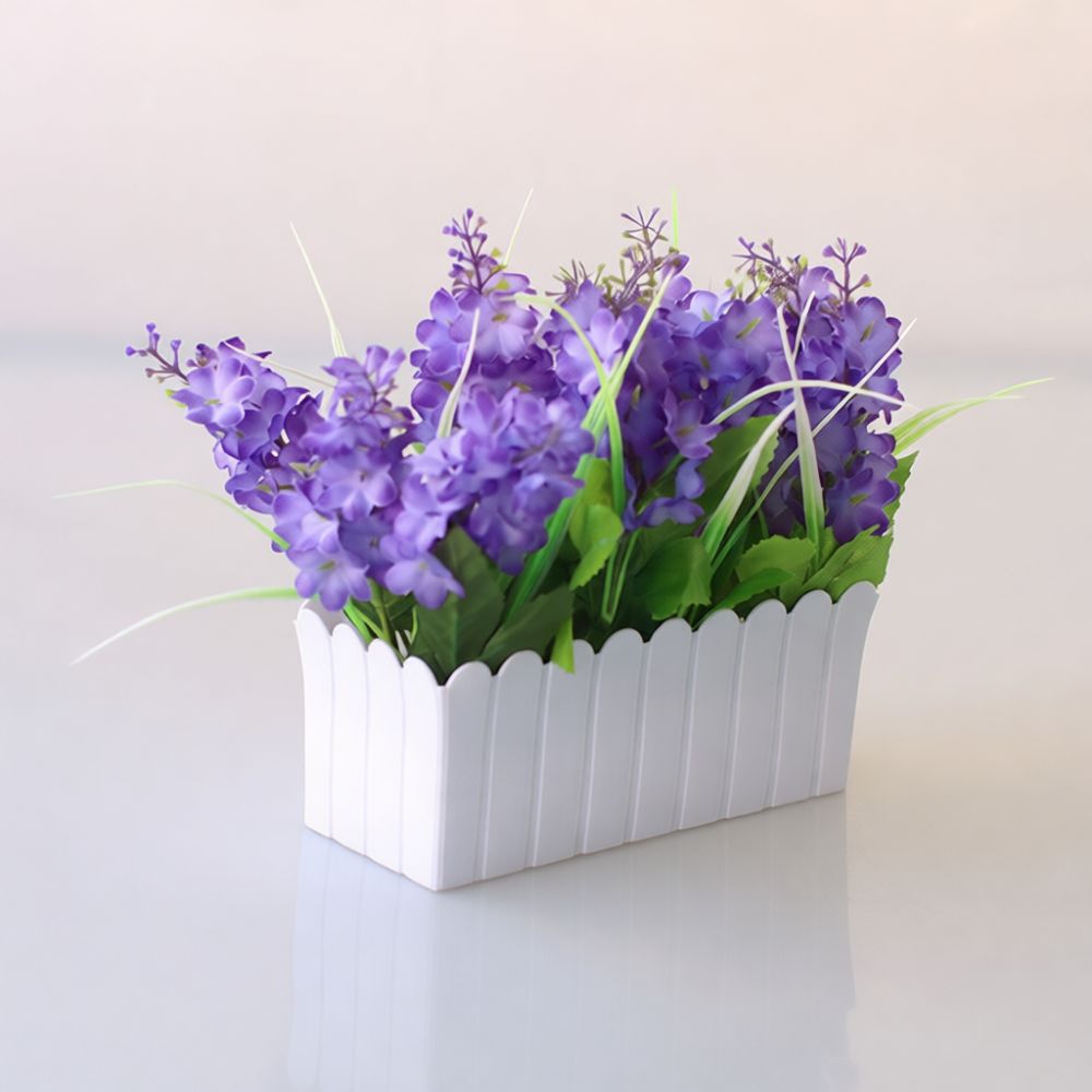 Desk Setup Gift Ideas - 装飾用の造花。フェンス型の花瓶に植えられたように見せる、モダンな家庭用、棚や机、テーブルに飾るのに最適な、観葉植物風の花束。