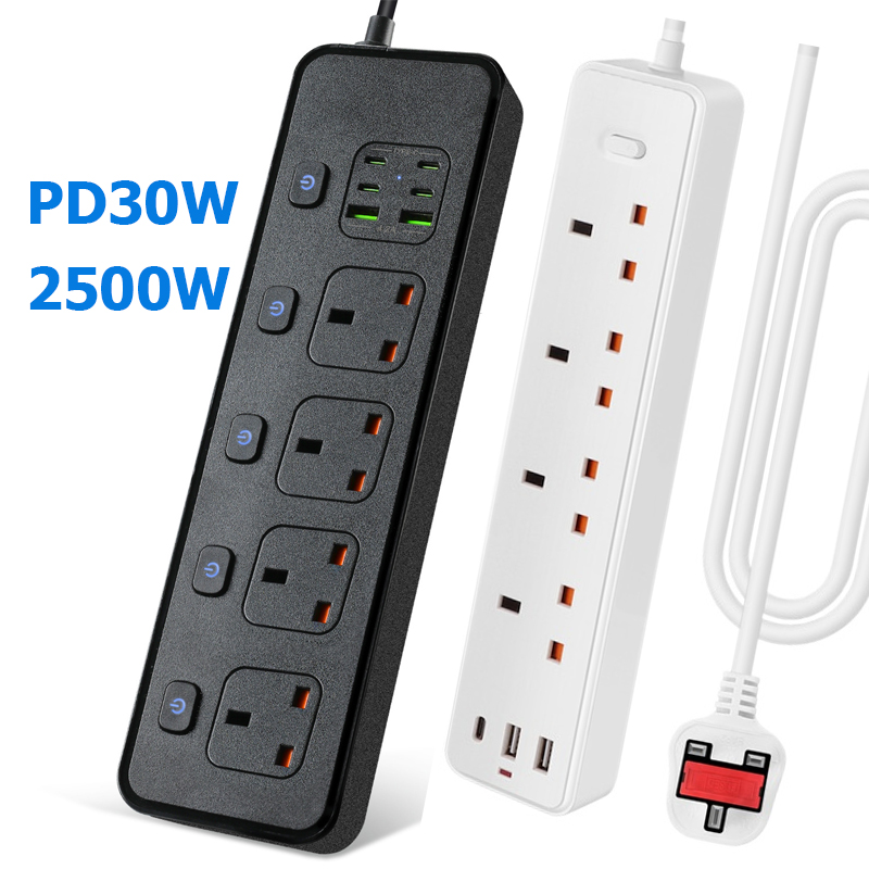 Power Strip Flat - 電源タップコンセント英国 MY SG 3USB TypeC PD30W