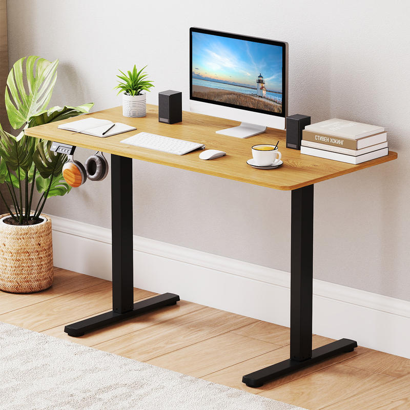 Desk Setup Black And Wood - 電動スタンディングデスクフレーム、高さ調節可能27.5～45.5インチ、LEDディスプレイ付き、デュアルメモリープリセット、衝突防止、静音モーター、ホームオフィスゲームセットアップ用、ブラック