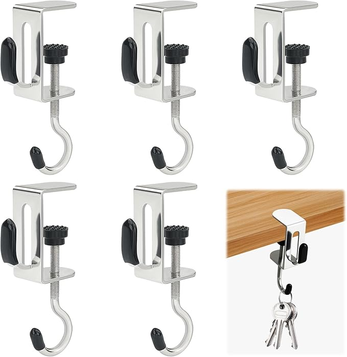 Desk Setup Shelf - テーブル用財布掛けフック、デスク/棚用傷防止財布ハンガー、ハンドバッグを吊るすための頑丈なステンレス製バッグホルダークランプオン式