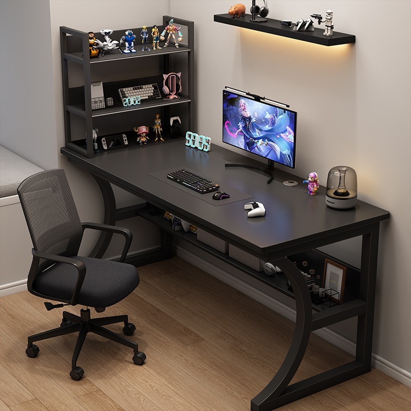 Desk Setup Productivity - ゲーミングテーブル 家庭用デスクトップコンピューターテーブル 棚付き オフィス用テーブルと椅子 シンプルなデスク 寝室用学習用ライティングテーブル