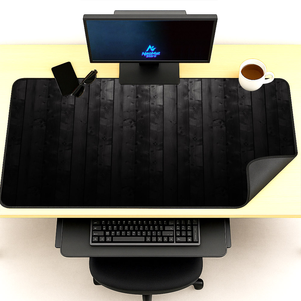 Desk Setup Black And Wood - 巨大マウスパッド 2000x1000 木製 カスタマイズ可能 コンピューターマウスマット 1200x600