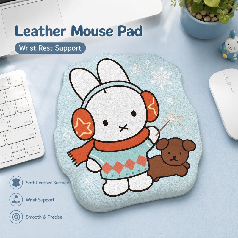 Desk Setup For Laptop - アニメミッフィー革製マウスパッド、リストレスト付き、小型コンピューターデスクマット、手首サポートデザイン、ノートパソコン、デスクトップ、オフィスデスクセットアップ用