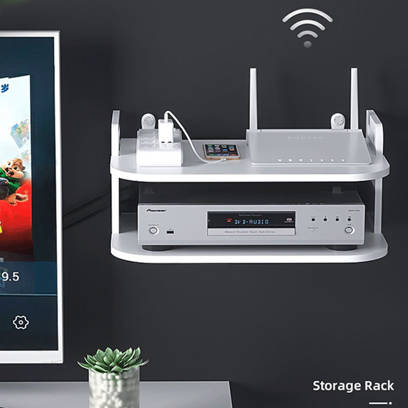 Cable Box Organizer - 壁掛け式ルーターケーブルオーガナイザーシェルフ、通気性のあるすっきりとした設置、モデム、テレビセットトップボックス、収納ラック、テレビボックス、デスクアクセサリーホルダー