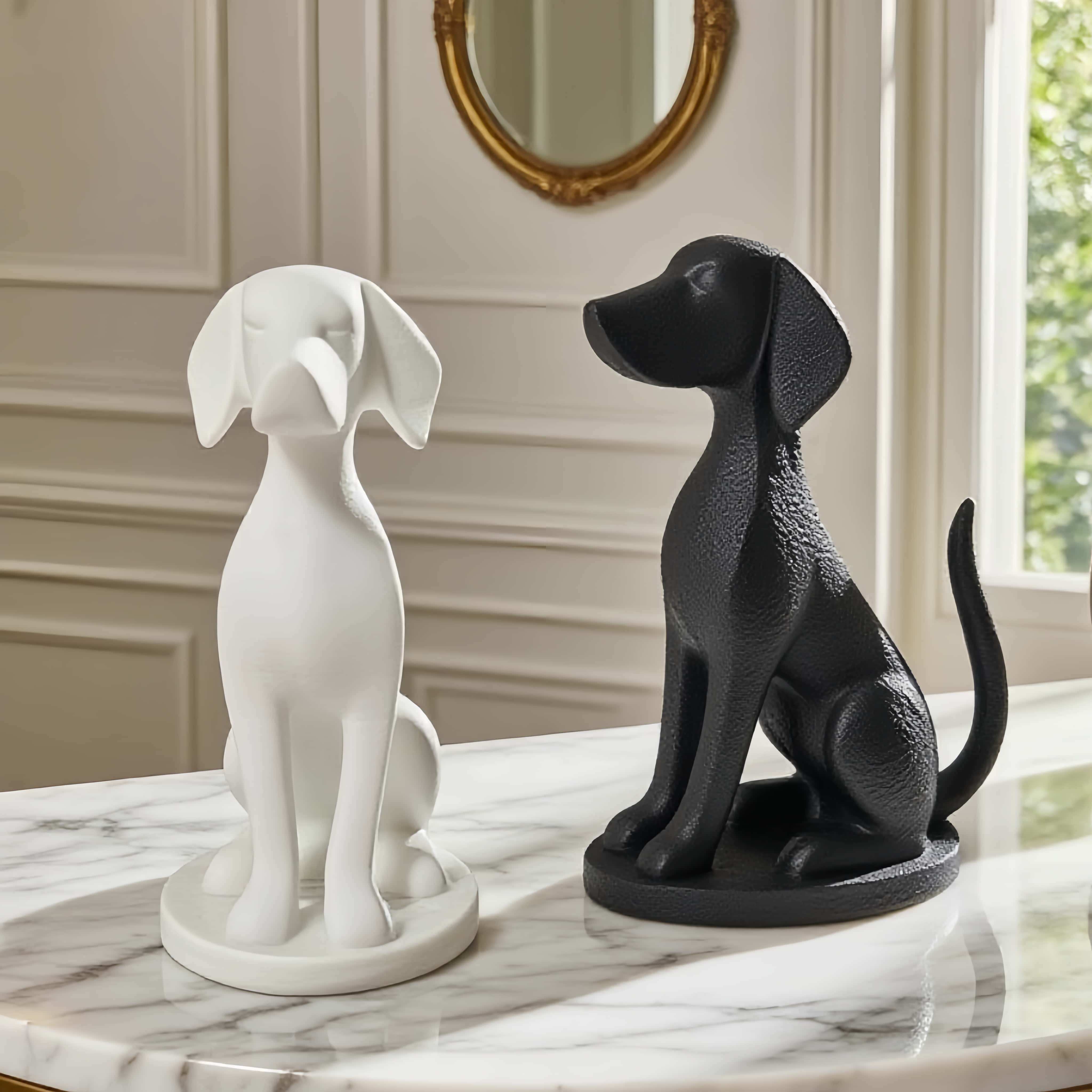 Desk Setup Shelf - 抽象的な座っている犬の彫刻、モダンなミニマリスト犬の置物、犬愛好家のための家の装飾、デスクシェルフの飾り物