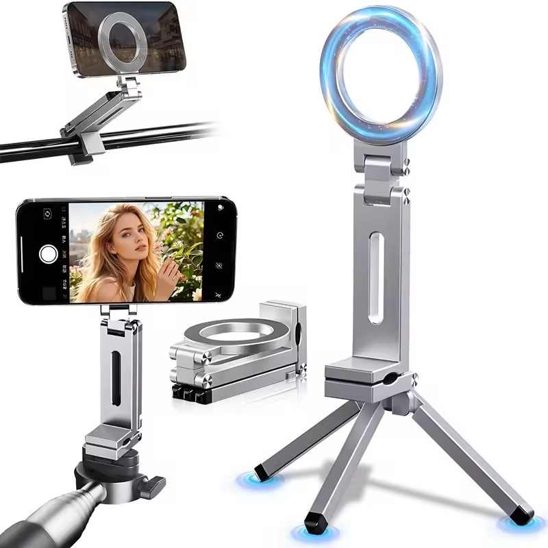 Desk Setup Essentials - マグネット式自撮りスマホホルダー 旅行必需品 フレキシブル回転 ハンズフリー 飛行機用携帯電話マウントブラケット ポータブルシートスタンド