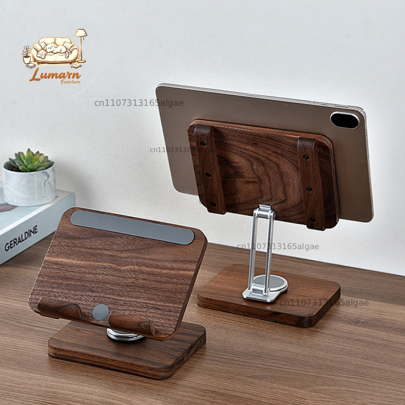 Desk Setup Black And Wood - ブラックウォールナット製360度回転式iPadスタンド ° 回転式折りたたみデスクマウント、調整可能なタブレットホルダー（ゲーム、オフィス、学習用）