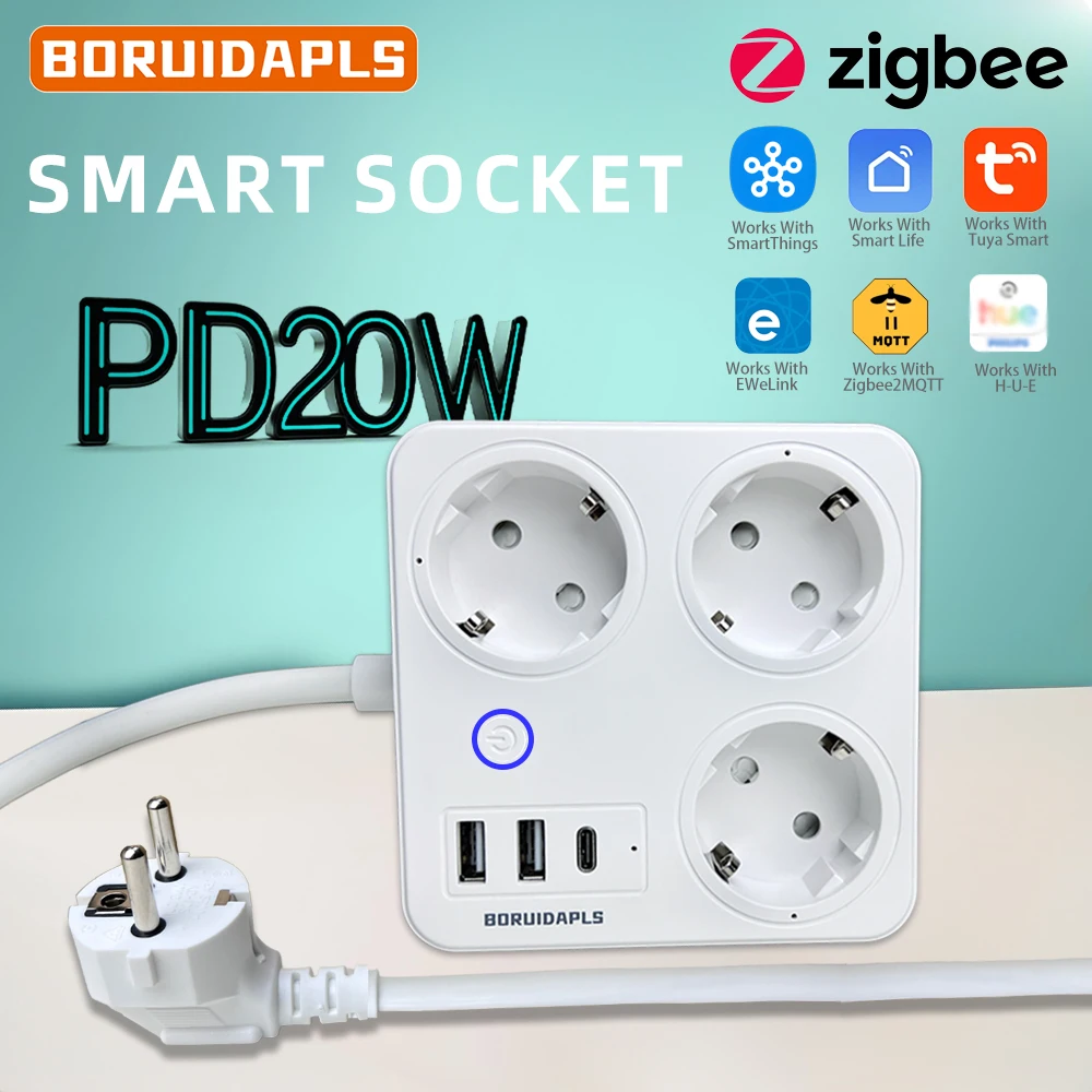 Power Strip Flat - BORUIDAPLS ZigBee EU スマート電源タップ PD20W Type-C