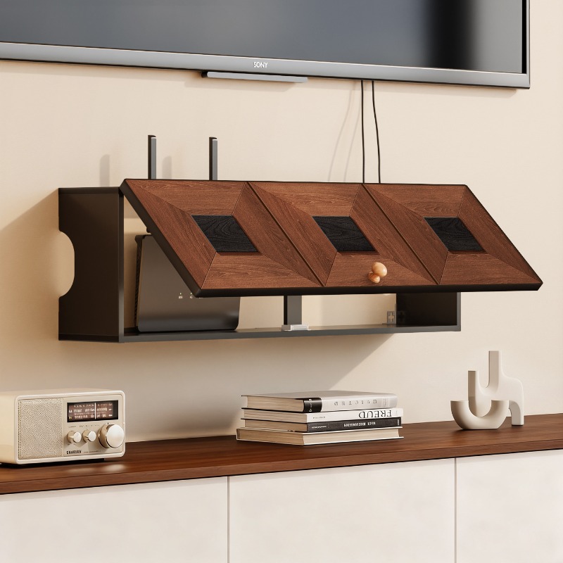 Cable Box Organizer - 壁掛け式WiFiルーターオーガナイザーボックス、モデムホームオフィスコード隠し用多目的ケーブル管理キャビネット、通気性のあるカバー
