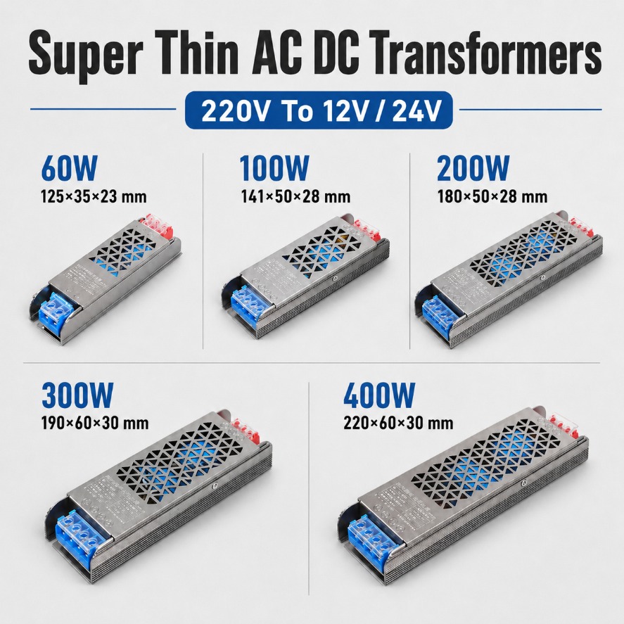 Power Strip Flat - 超薄型AC220V〜DC12V/24V LEDスイッチング電源 60W 100W 200W 300W