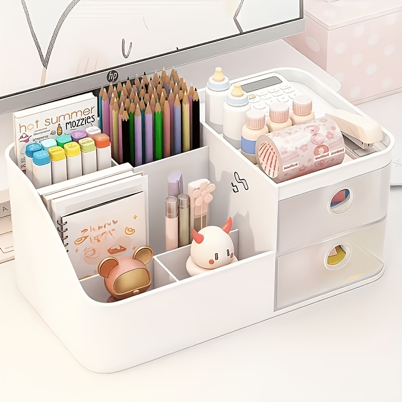Desk Setup Essentials - デスクトップオーガナイザー、大容量ペンホルダー、家庭用収納必需品、机や引き出し用の家庭用収納オーガナイザー、省スペース