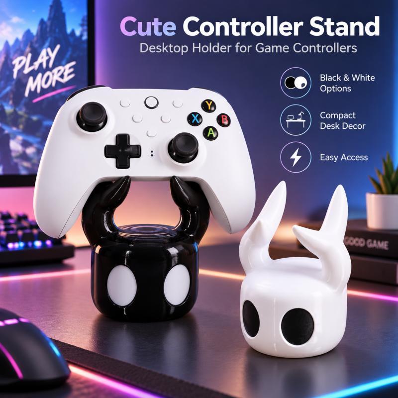 Gaming Setup Desk - かわいい角型ゲームコントローラースタンド、PS5 Xbox Switch Pro用デスクトップゲームパッドホルダー、ゲーミングデスクの装飾品