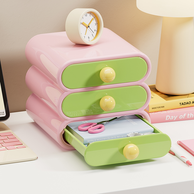 Desk Setup Shelf - Uforu ドーパミンデスクオーガナイザー、3段引き出し収納ボックス、多機能文具デスクトップシェルフ、オフィス寮用