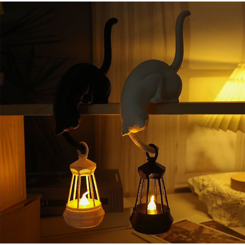 Desk Setup Shelf - 猫の反転棚フック吊り下げランタンデスクオーナメント装飾品、自宅の寝室や勉強部屋の常夜灯に最適です。