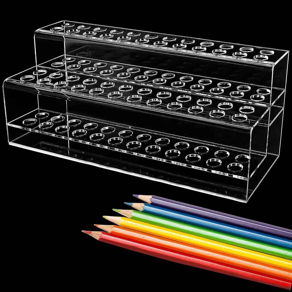 透明アクリルペンホルダー収納 48 スロットペンディスプレイ - Desk Setup Shelf のレビューと価格