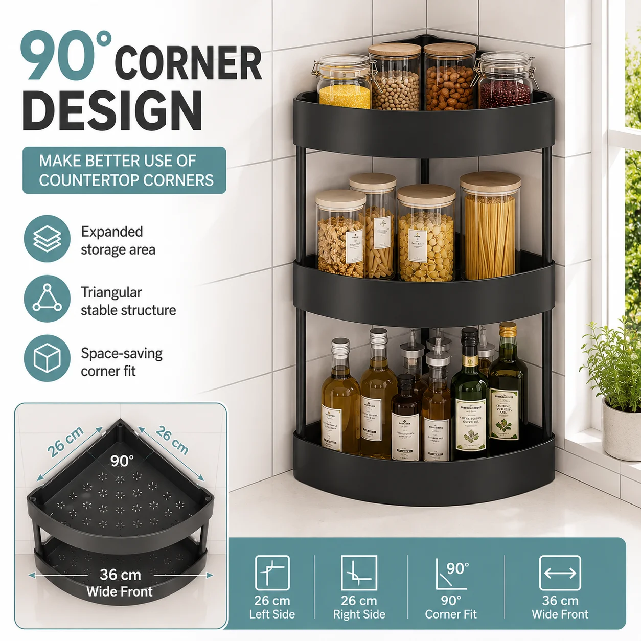 2/3段キッチンデスクトップコーナースパイスラックプラスチッ - Desk Setup Shelf のレビューと価格