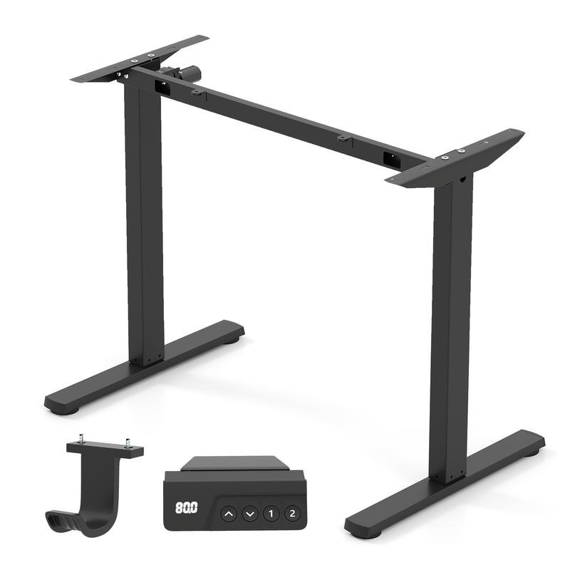 電動スタンディングデスクフレーム、高さ調節可能27.5～45 - Desk Setup Black And Wood のレビューと価格