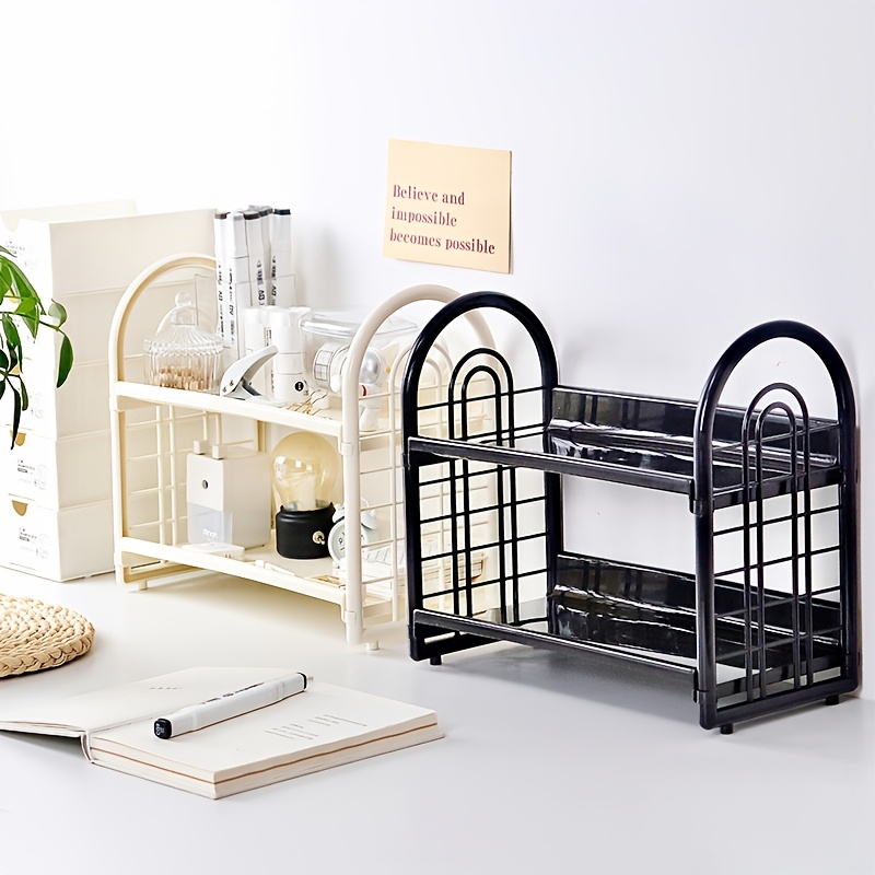 1個の二重層多機能プラスチックデスクトップオーガナイザーシェ - Desk Setup Shelf のレビューと価格