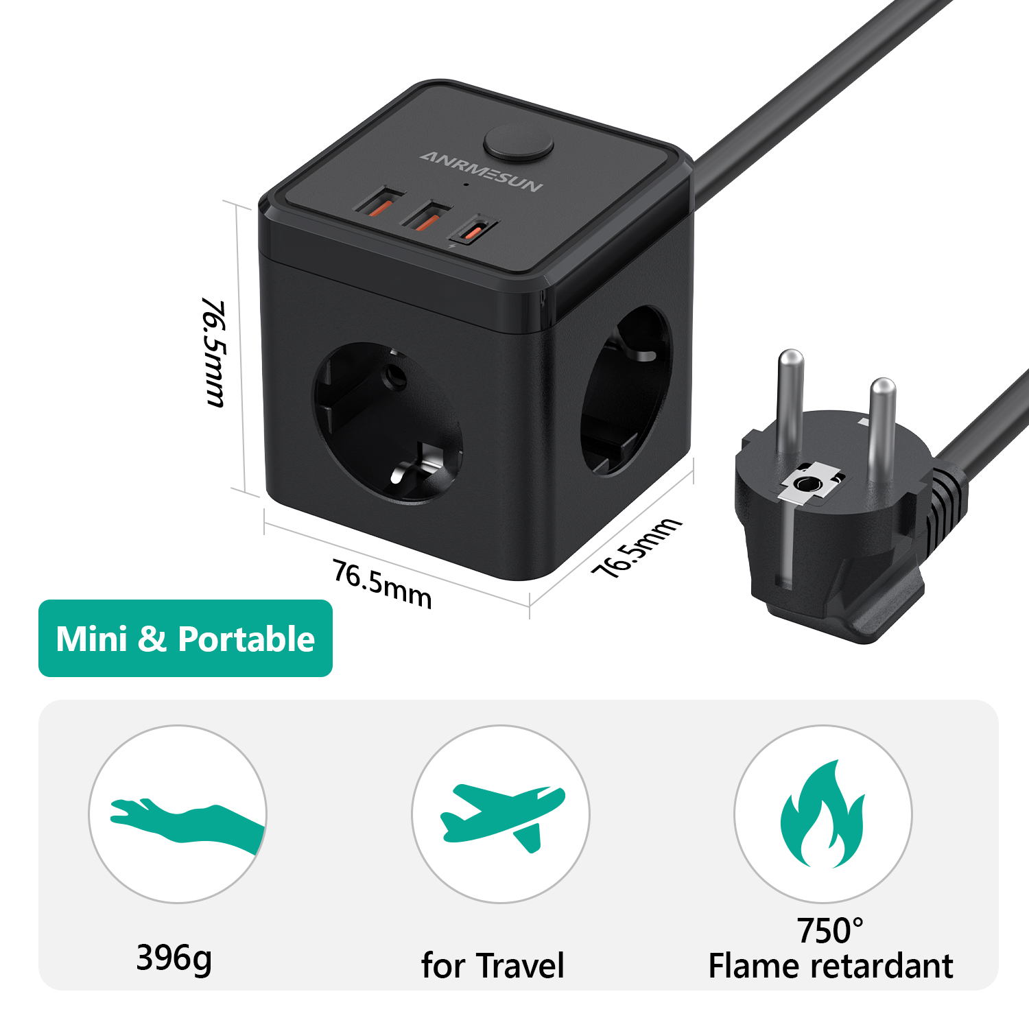 6in1電源タップ 壁コンセント拡張器 2m延長ケーブル付き - Power Strip Flat のレビューと価格