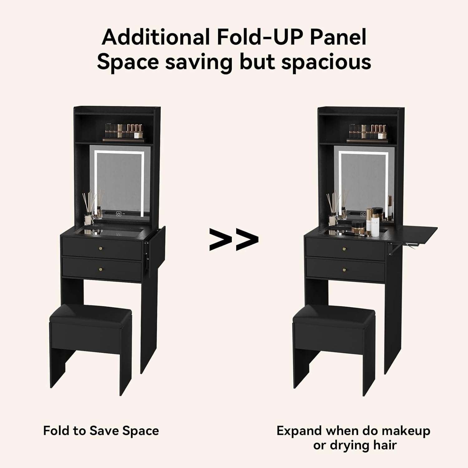 寝室用ミニブラックバニティデスクセット、3つの調節可能な照明 - Desk Setup Black And Wood のレビューと価格