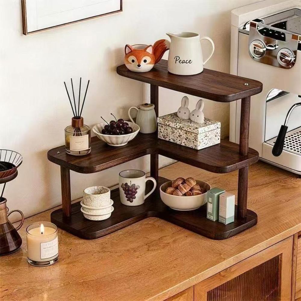 多層コーナーデスクトップシェルフ 木目調仕上げ 段構造 カッ - Desk Setup Shelf のレビューと価格