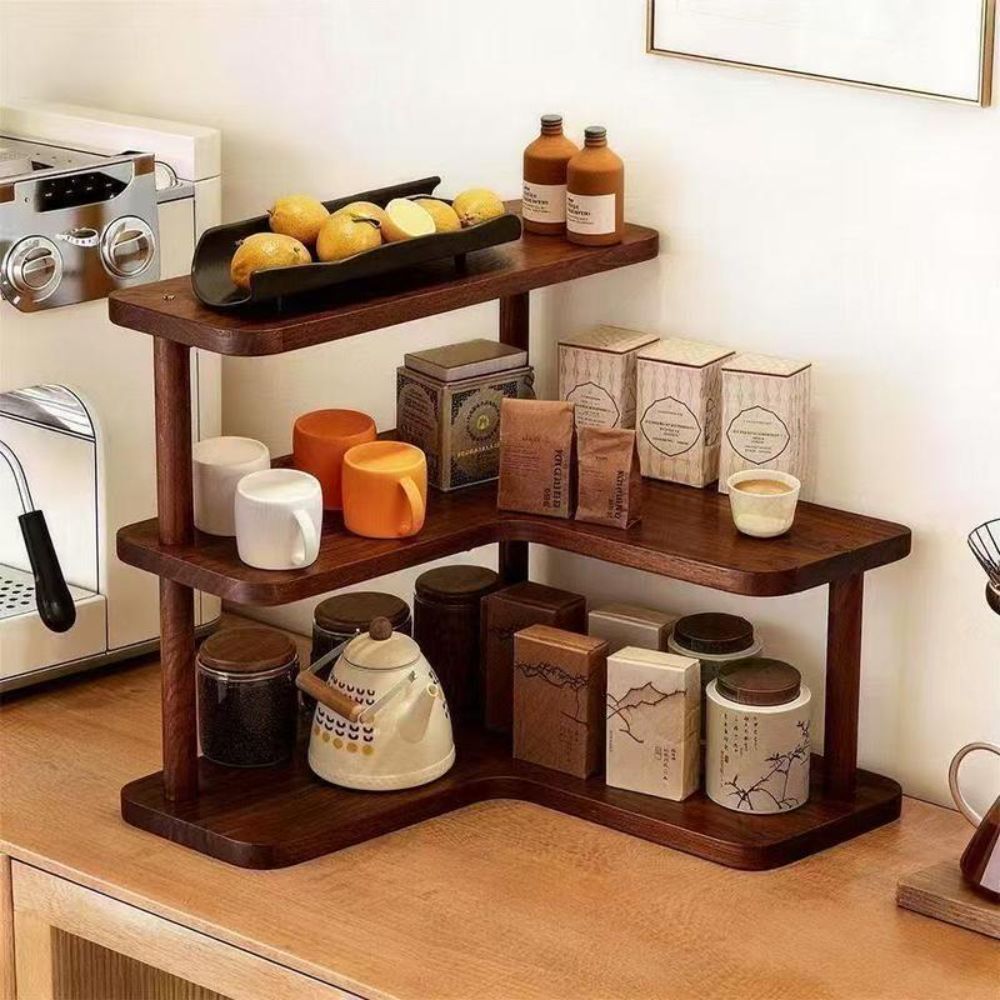 多層コーナーデスクトップシェルフ 木目調仕上げ 段構造 カッ - Desk Setup Shelf のレビューと価格