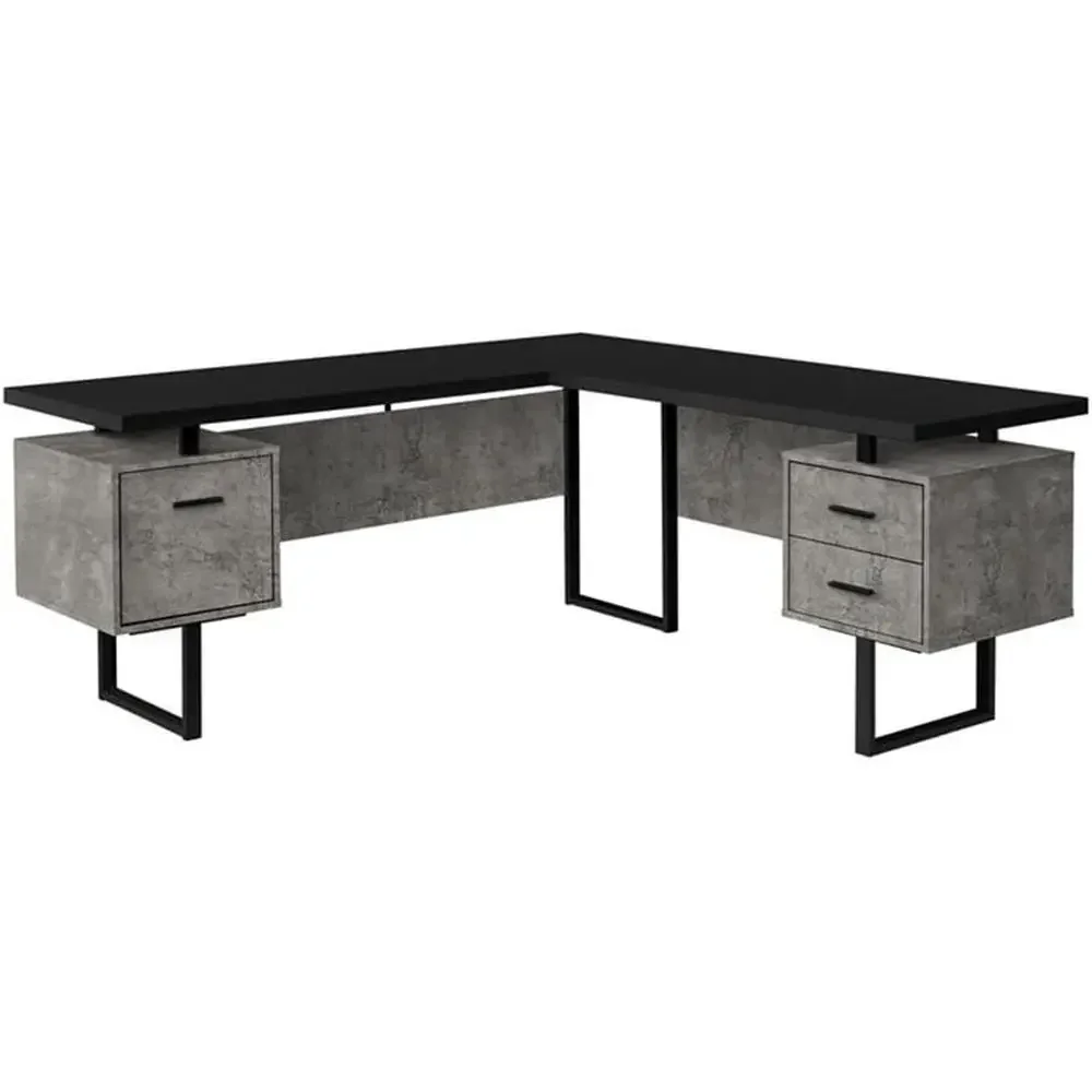 L字型70コンピューターデスク、ホームオフィス用収納付き、右 - Desk Setup Black And Wood のレビューと価格