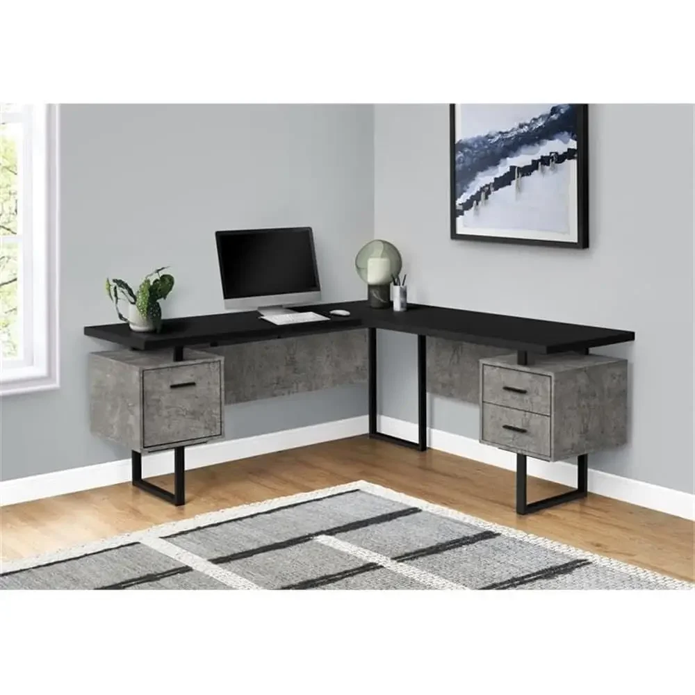 L字型70コンピューターデスク、ホームオフィス用収納付き、右 - Desk Setup Black And Wood のレビューと価格