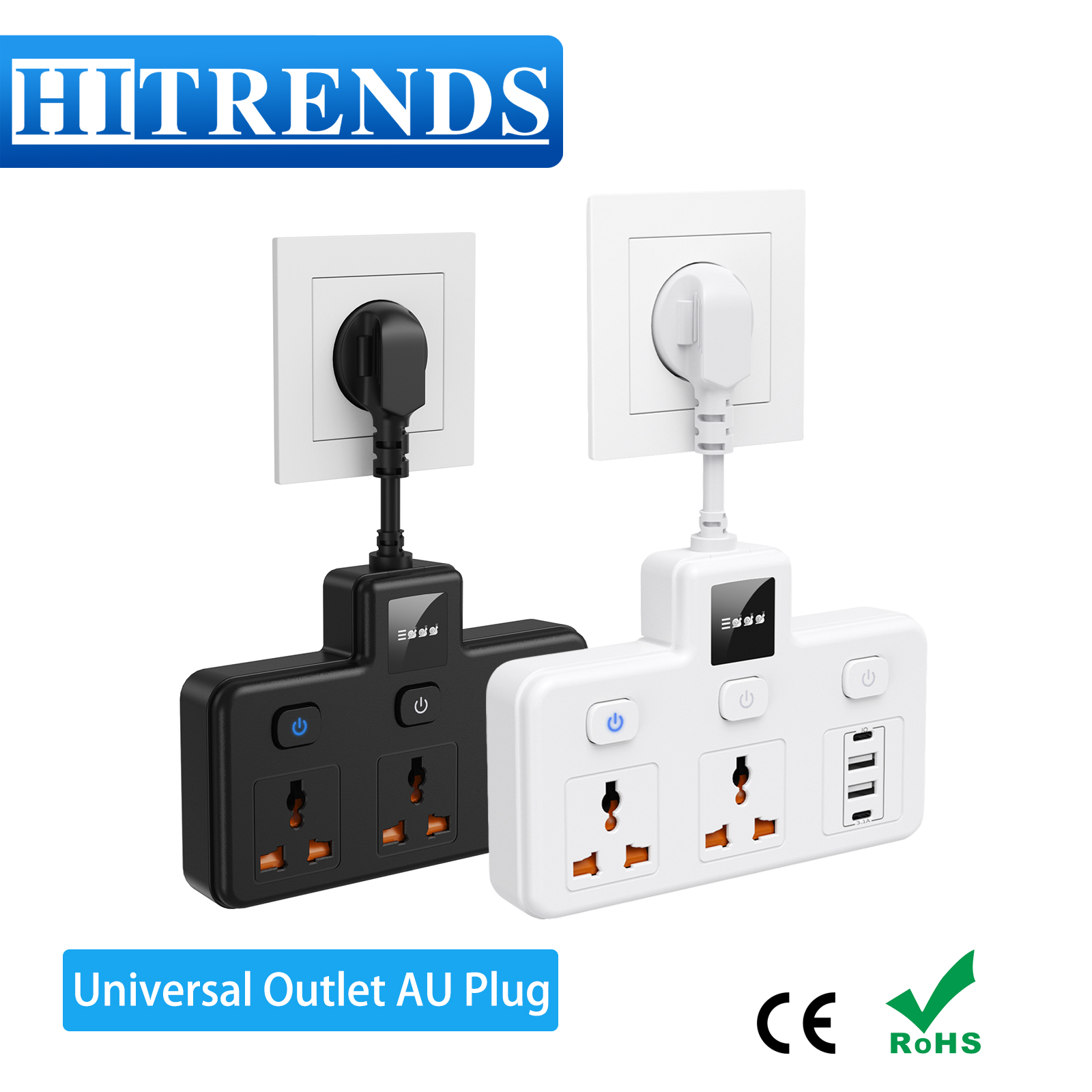 ユニバーサル電源タップ,2つのUSBポート,タイプC,急速充 - Power Strip Flat のレビューと価格