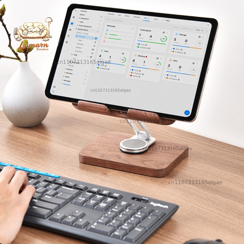 ブラックウォールナット製360度回転式iPadスタンド °  - Desk Setup Black And Wood のレビューと価格