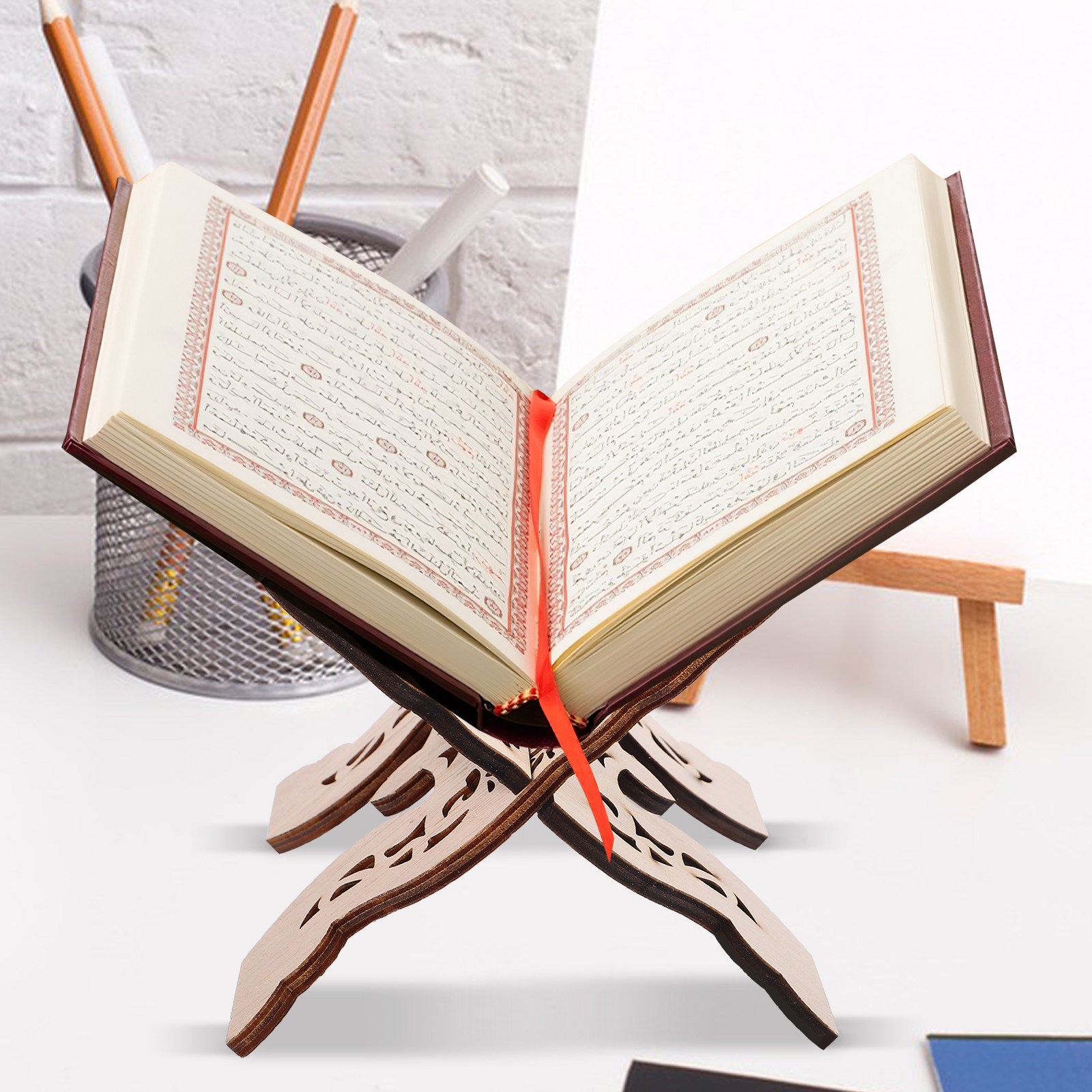 木製デスクトップ読書スタンド 聖書ホルダー コーランラック  - Desk Setup Shelf のレビューと価格