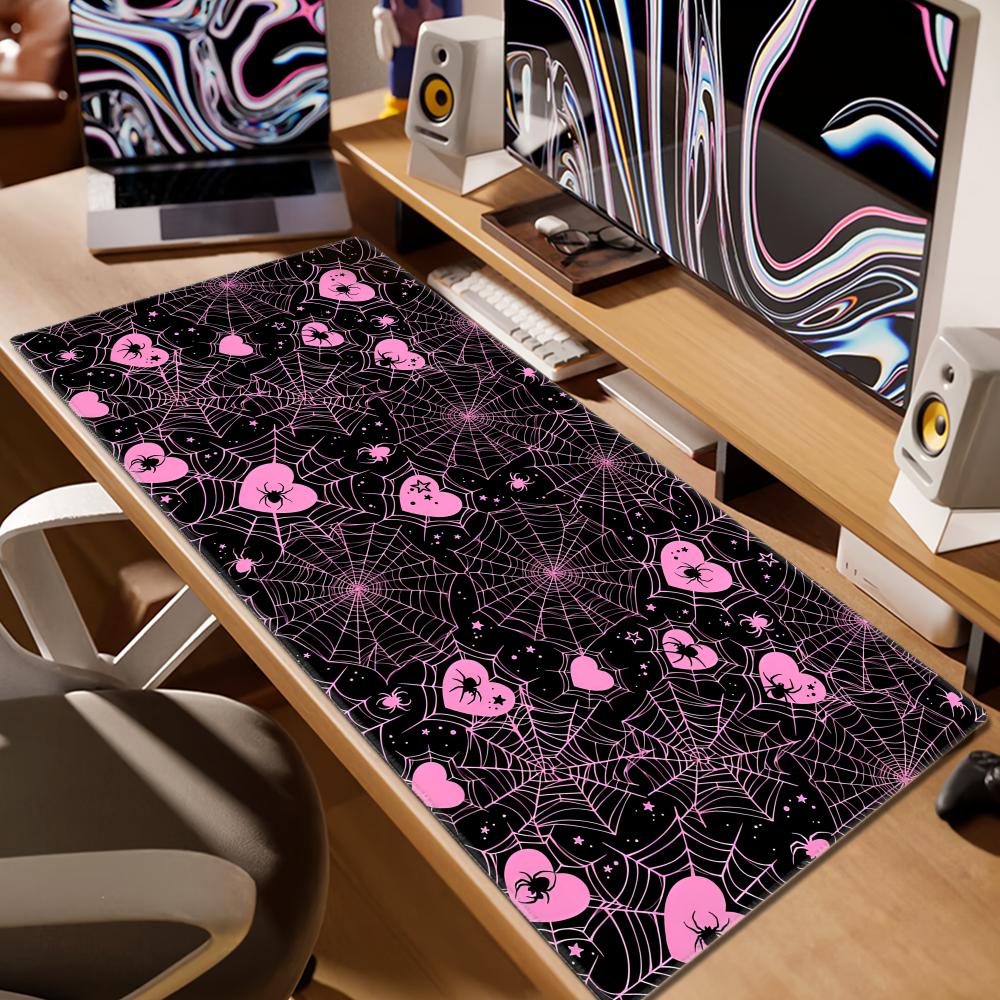 90x40 ホワイトまたはピンクのスパイダーウェブハートデス - Desk Setup Productivity のレビューと価格