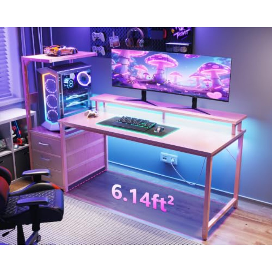 ゲーミングデスク（PC展示台付き）、MDF木製、ブラック、リ - Desk Setup Black And Wood のレビューと価格