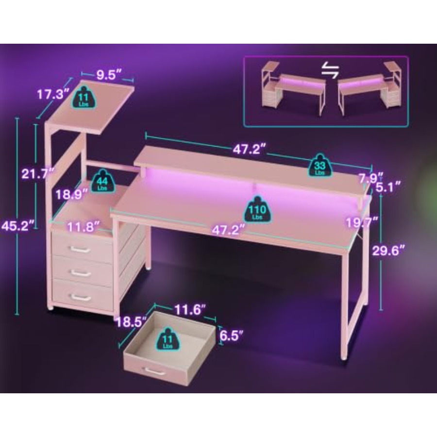ゲーミングデスク（PC展示台付き）、MDF木製、ブラック、リ - Desk Setup Black And Wood のレビューと価格