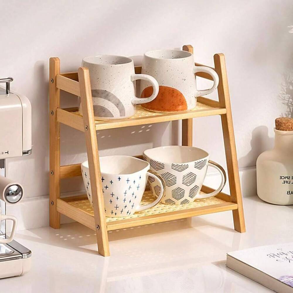 2段式竹製カウンタートップ収納ラック、木製デスクトップオーガ - Desk Setup Shelf のレビューと価格