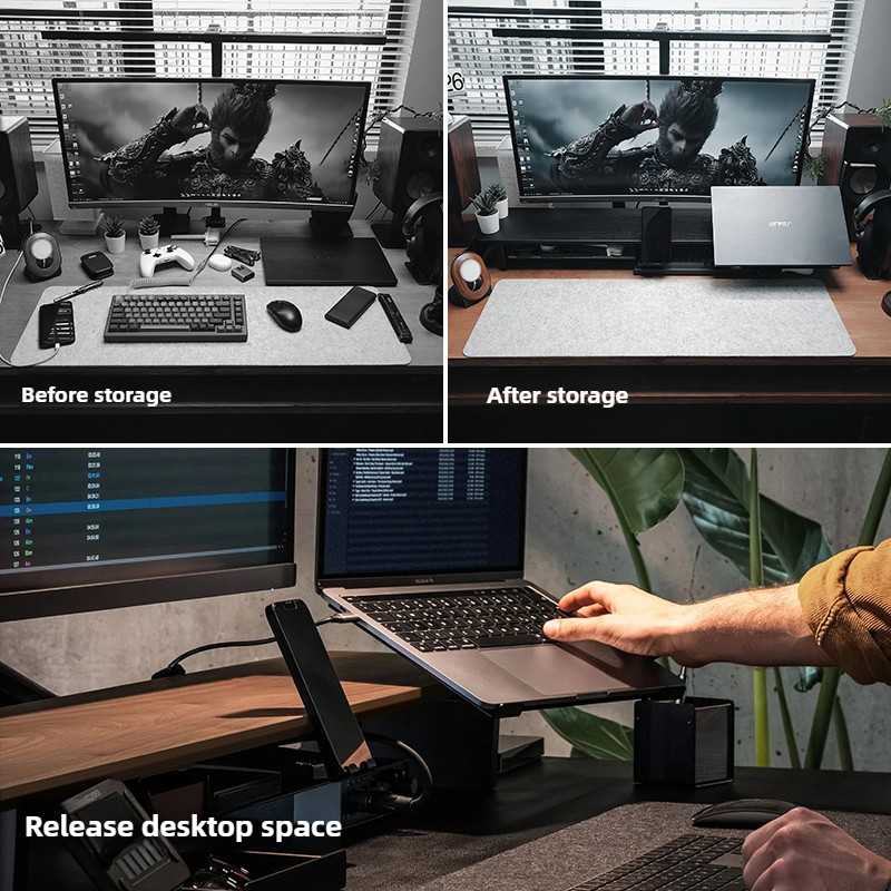 モジュラーモニターライザー スタンド 人間工学に基づいたデス - Desk Setup Black And Wood のレビューと価格