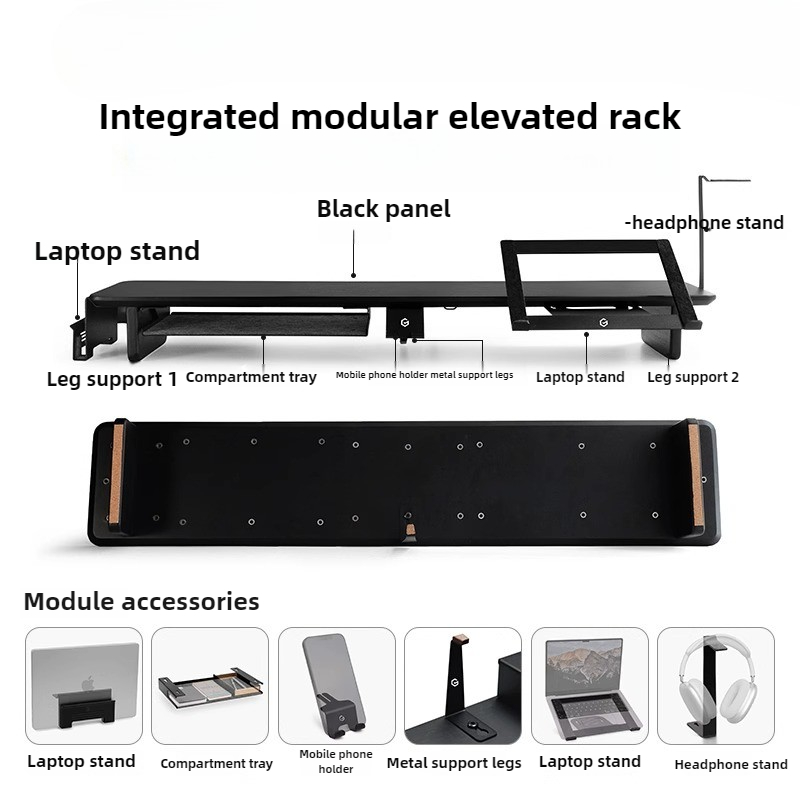 モジュラーモニターライザー スタンド 人間工学に基づいたデス - Desk Setup Black And Wood のレビューと価格