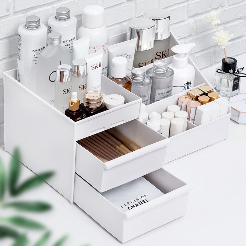 1個入り 白色プラスチック製メイクアップ収納ボックス 引き出 - Desk Setup Shelf のレビューと価格