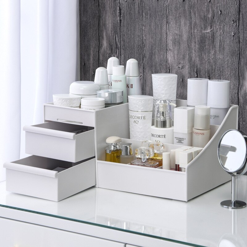 1個入り 白色プラスチック製メイクアップ収納ボックス 引き出 - Desk Setup Shelf のレビューと価格