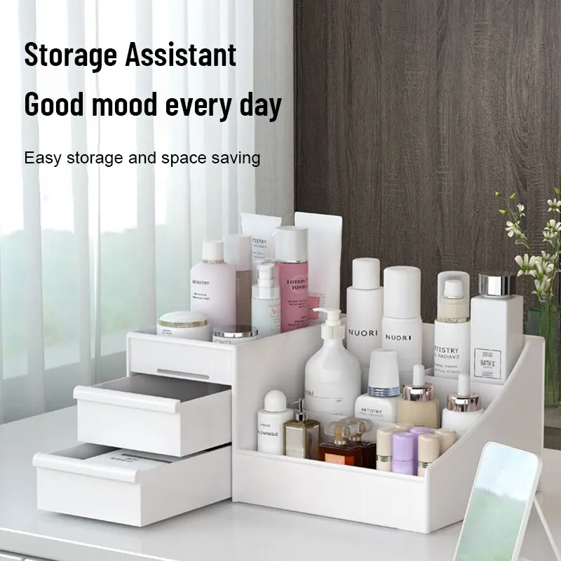 1個入り 白色プラスチック製メイクアップ収納ボックス 引き出 - Desk Setup Shelf のレビューと価格