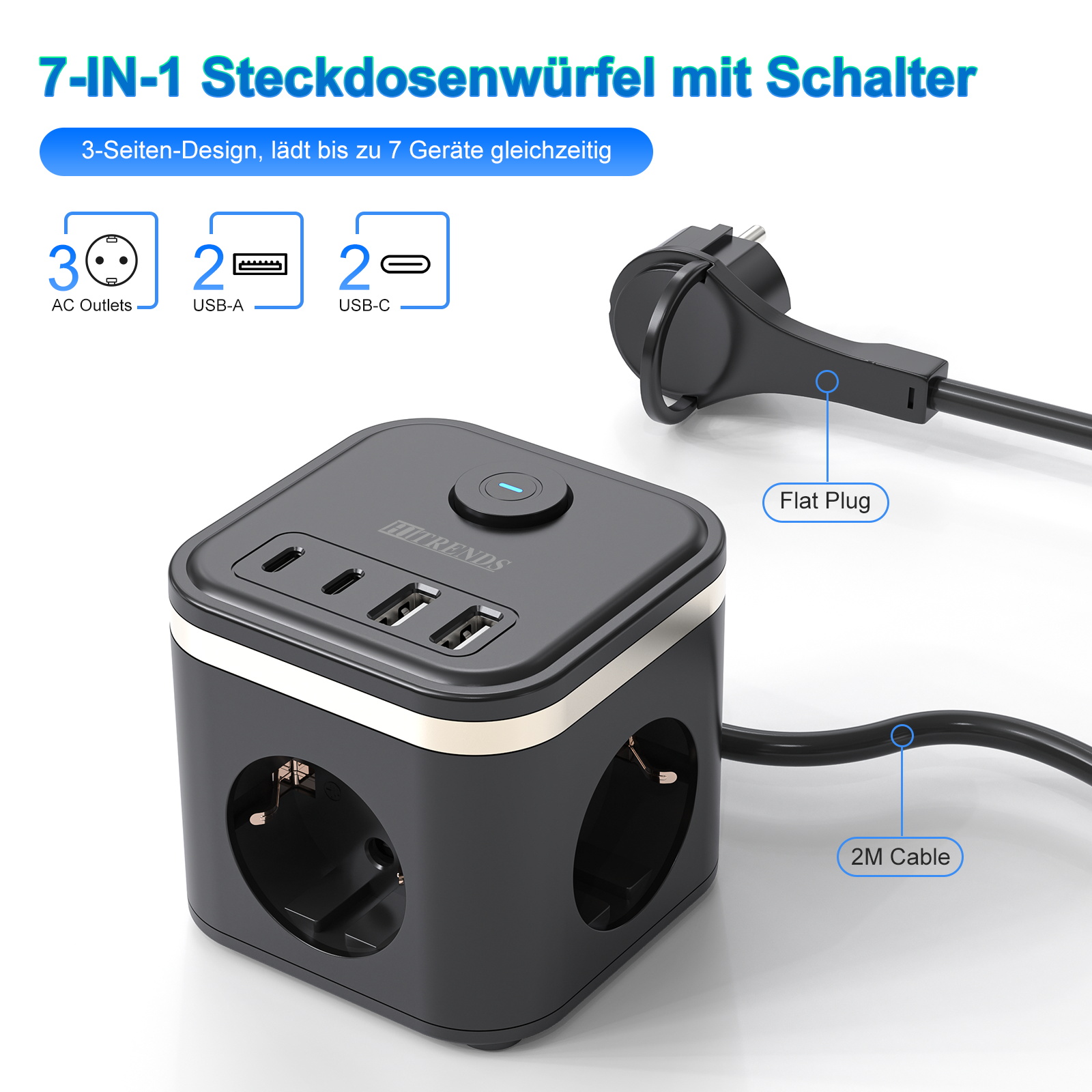 3680W EU フラットプラグ電源タップキューブ AC コ - Power Strip Flat のレビューと価格