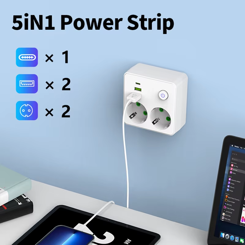 EUプラグ充電器付き壁コンセント電源タップ、2つのACコンセ - Power Strip Flat のレビューと価格