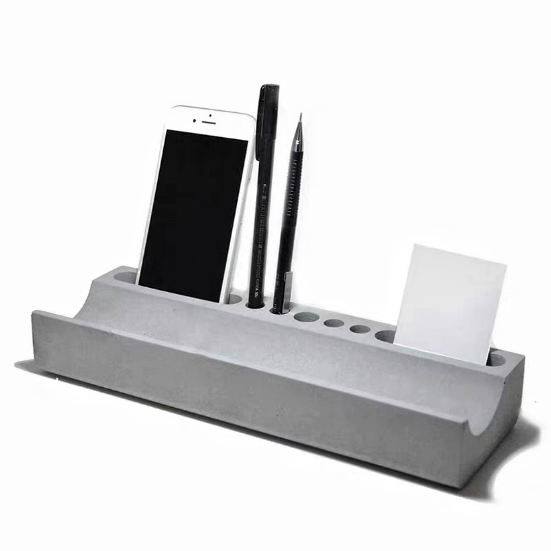長い電話棚ペンホルダーコンクリート収納ボックスシリコーン型  - Desk Setup Shelf のレビューと価格
