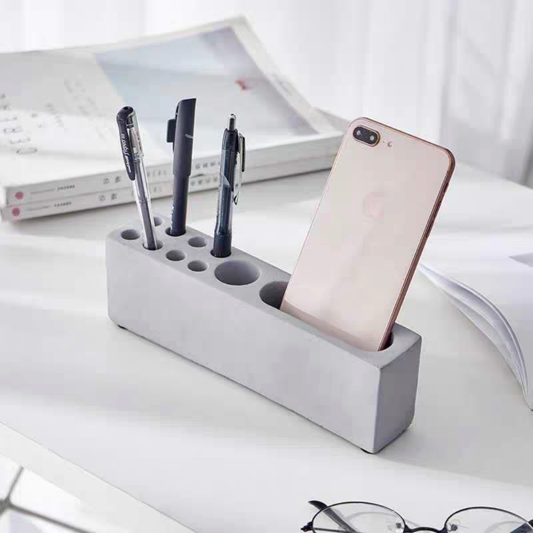 長い電話棚ペンホルダーコンクリート収納ボックスシリコーン型  - Desk Setup Shelf のレビューと価格